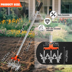 Rotary Cultivator, Adjustable Garden Hand Tiller - Hand Cultivator Tool for Soil Mixing or Reseeding Grass Lawn Tiller, Soil Tiller for Gardening