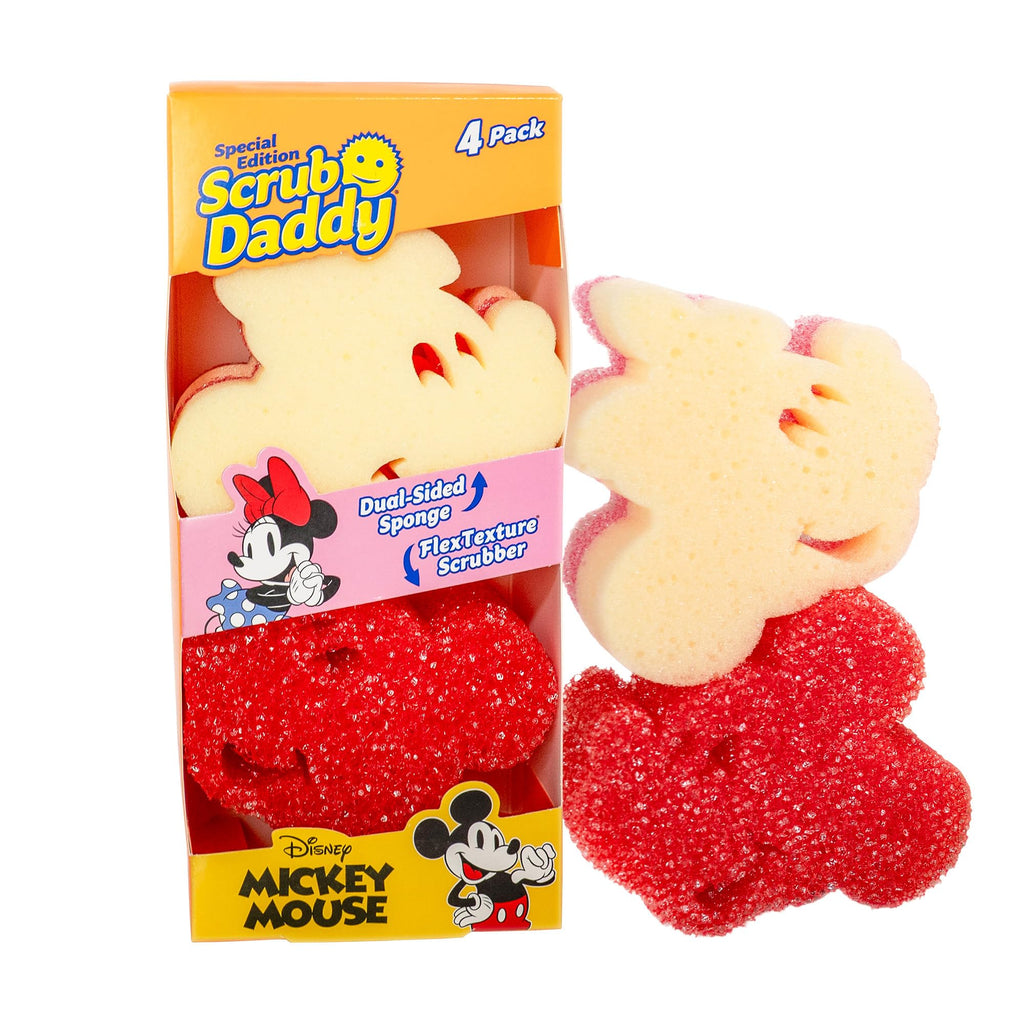 Scrub Daddy Mickey & Minnie Mouse Dish Sponges - Includes 2 Scrub Daddy Kitchen Sponges & 2 Scrub Mommy Dish Scrubbers - Dual-Sided, Odor-Resistant & Scratch-Free - Special Edition Set (4 Count)