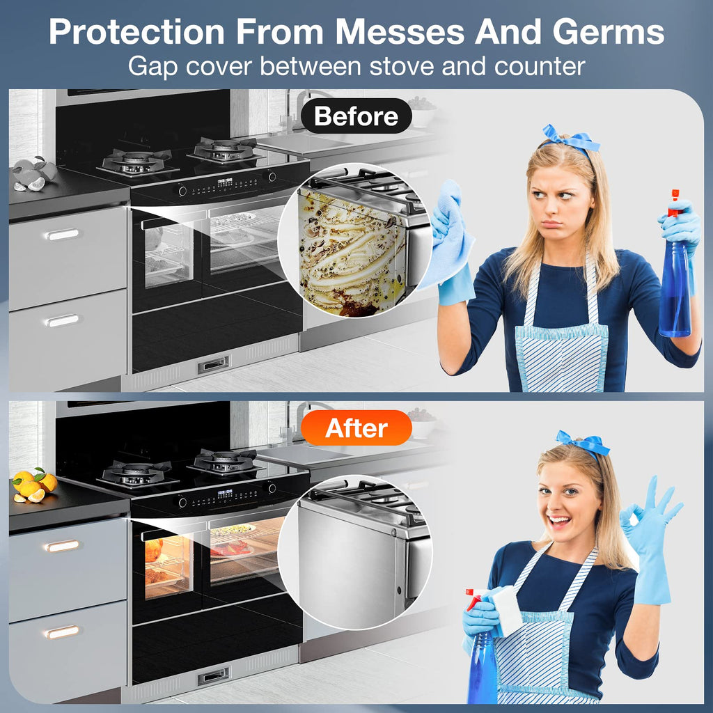 2PCS Kitchen Stove Counter Gap Covers, Stainless Steel Stove Gap Guard, Cooktop Trim Kit, Stove Gap Guards, Oven Gap Filler, Heat Resistant & Effectively Protect Stove Gap Filler(13.8"-27.5" Black)