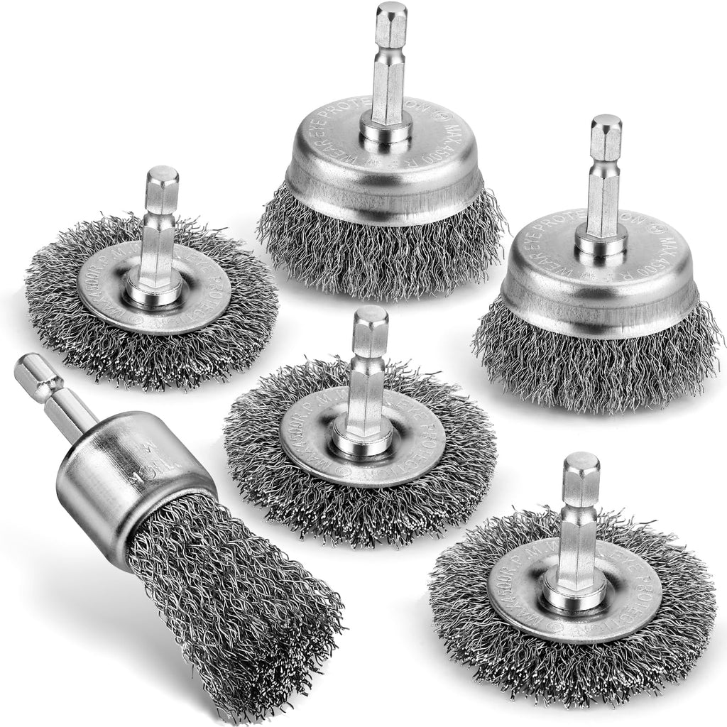 Pylevemv 6Pcs Wire Wheel Brush Set, Carbon Steel Wire Brush for Drill