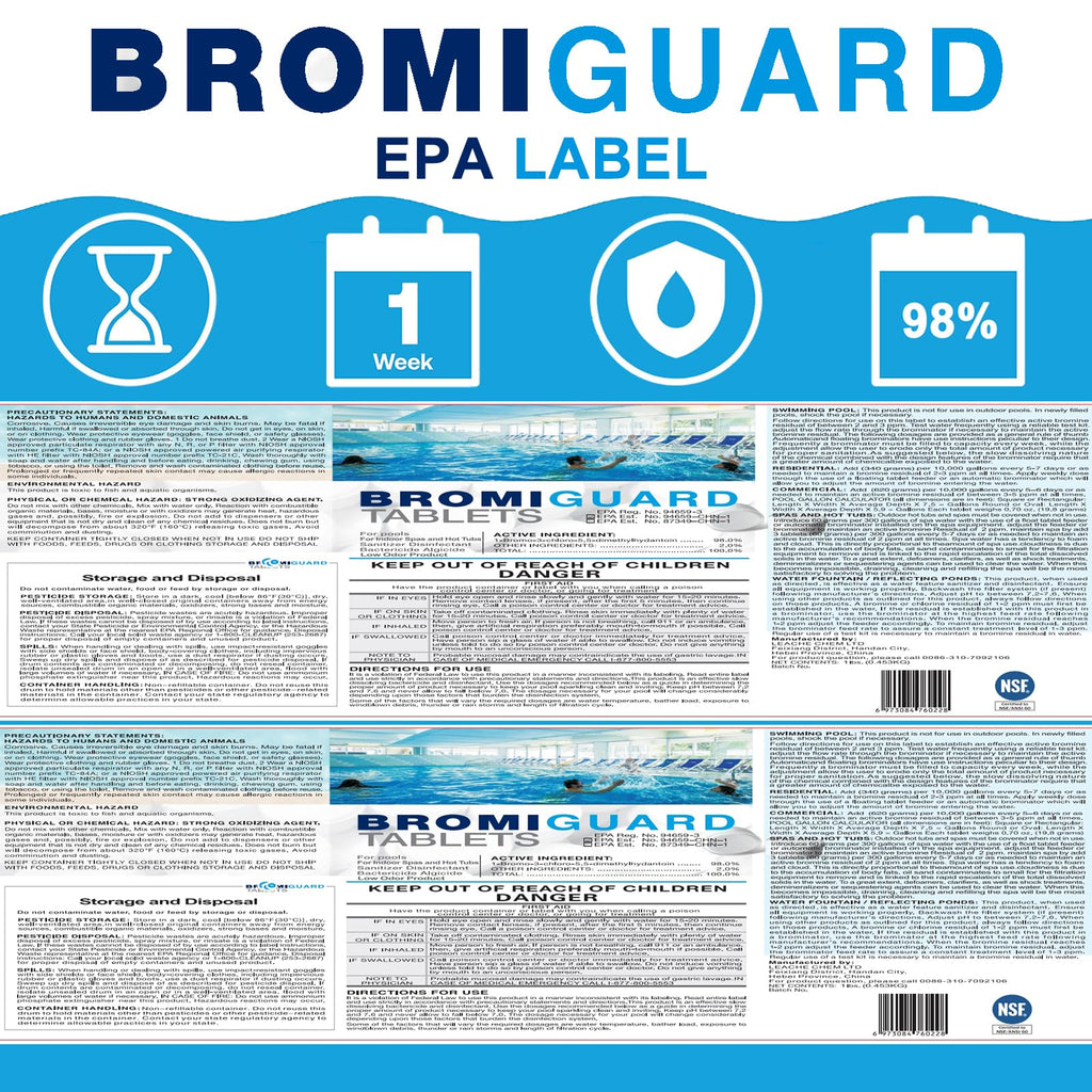 BROMIGUARD 1.8 Lbs Spa Bromine Tablets 1 Inch for Spa Hot Tub Chemical Sanitizer | Pre-Stabilized 1" Brominating Tablets for Pools | Less Chlorine Odor Bromine Tabs 1.8 Pounds