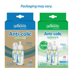 Dr. Brown's Anti-Colic Options+ Narrow Glass Baby Bottle, 4 oz/120 mL, with Level 1 Slow Flow Nipple, BPA-Free, 0m+, 2 Pack