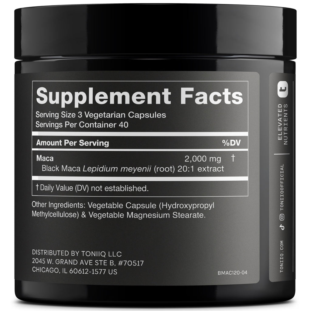 40,000mg Pure Black Maca Root Extract - Ultra Concentrated 20:1 Single Origin Wildcrafted Third-Party Tested Black Maca Powder Capsules for Men & Women - Peruvian Black Macca Root Powder -120 Veg Caps