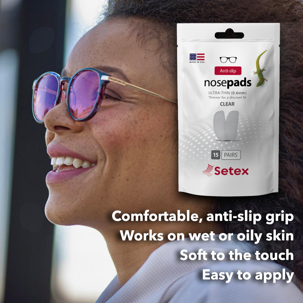 Setex Gecko Grip Ultra-Thin 0.6mm Anti Slip Eyeglass Nose Pads, (5 Clear Pair) USA Made, 2500 Innovative Microstructured Fibers per Nose Pad, 0.6mm x 7mm x 16mm