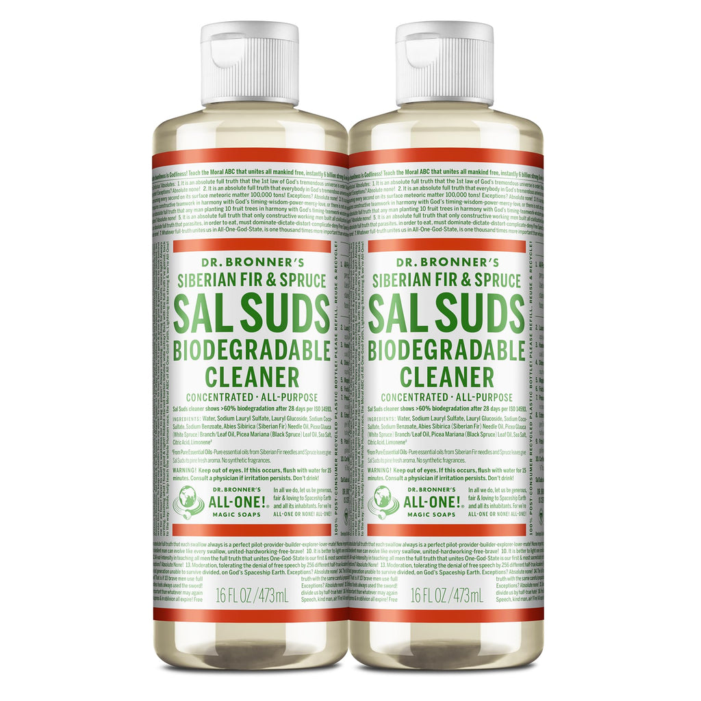 Dr. Bronner's Sal Suds Biodegradable Cleaner (16 Ounce, 2-Pack) – All Purpose Pine Mop Detergent for Floors, Laundry & Dishes, Multi Surface Concentrate, Heavy-Duty Degreaser