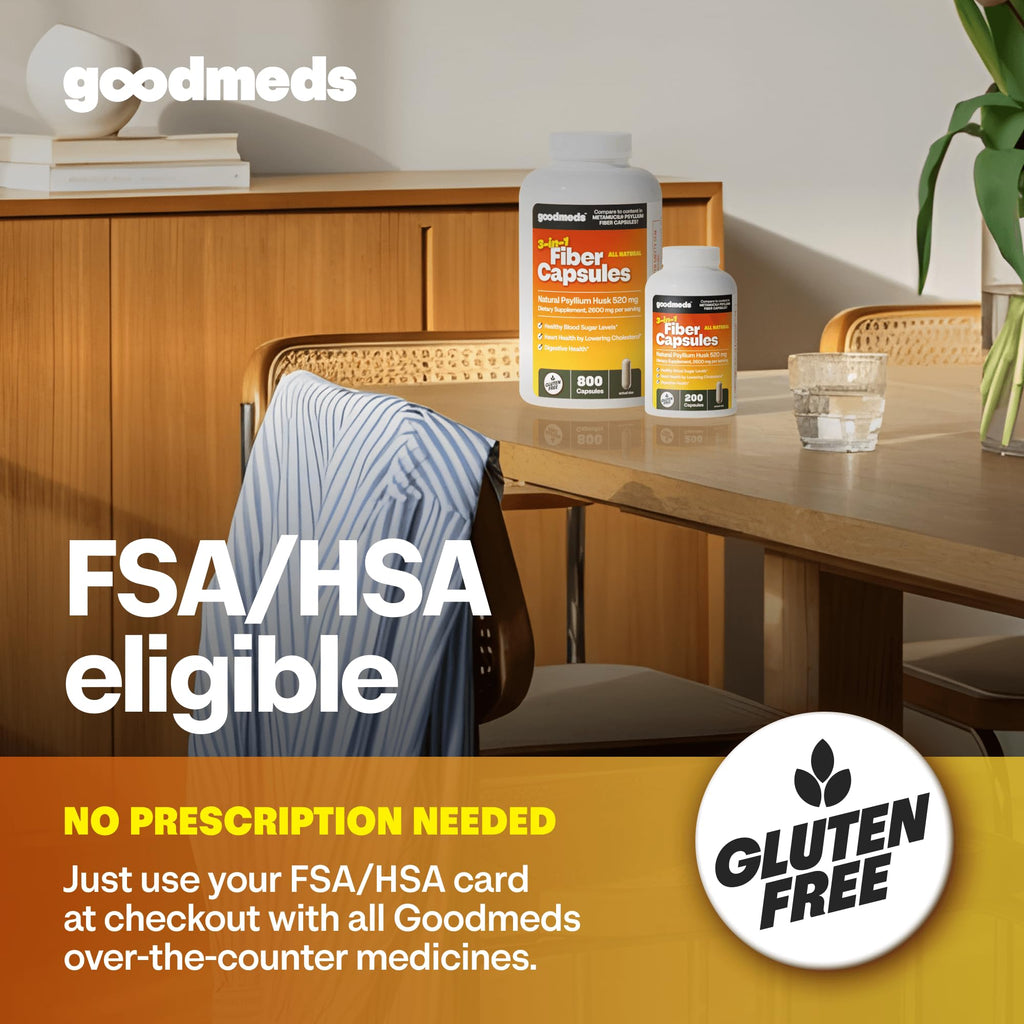 GoodMeds Psyllium Husk Fiber 520mg Capsules Supplement Soluble Dietary Colon Support for Women and Men, Restore Digestive Regularity and Balance (800 Count)