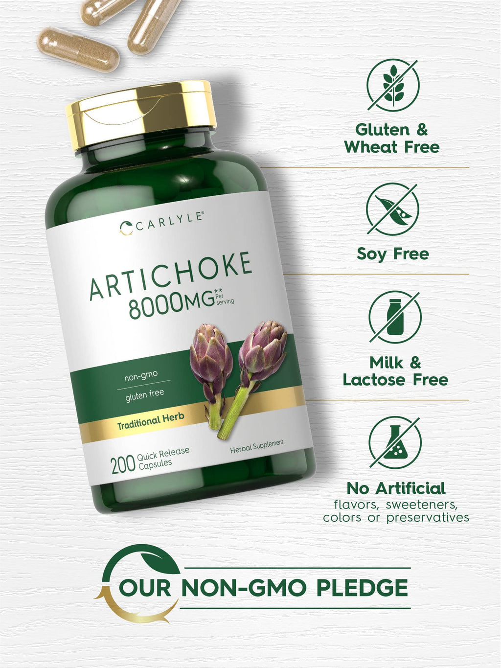 Carlyle Artichoke Extract Capsules | 200 Count | Non-GMO, Gluten Free Supplement