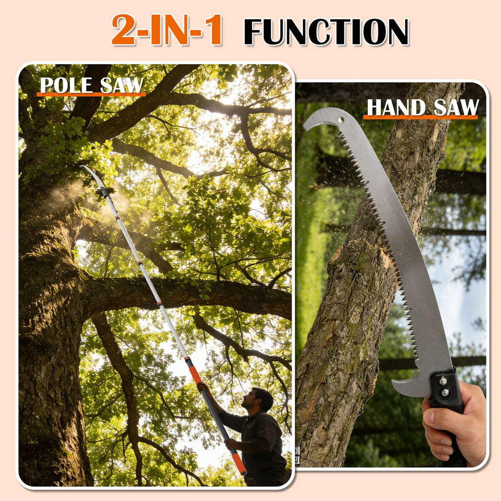 Buyplus 26FT Reach Pole Saws for Tree Trimming, Pole Saw with 5-20FT Telescoping Extension Pole, Pruning Saw with 24" 3X Detachable Saw, Non-Slip Handle, Tree Trimmer for Garden Yard Palms Shrubs