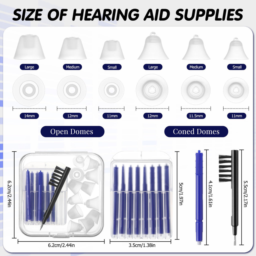 Wovnet Hearing Amplifier Accessories Kit, Compatible with Audien Hearing Amplifier Cleaning Tools, Includes 6 Sizes Silicone Dome, Cleaning Brush and Screwdriver, Wax Guards, Carrying Case(16 Pcs)