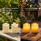 Solar Candles Outdoor Waterproof,Flameless Pillar IP65 Waterproof White Fake Candle,Dusk to Dawn,Solar Powered LED Candles for Patio Yard Table Deck Window Outdoor Lantern Decor,3"x4", Set of 2