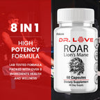 Dr. Love Roar Lions Mane Supplement Capsules, Dr.Love Roar Lion’s Mane Plus Pills Brain and Focus Premium Advanced Official Formula, Doctor Love All Natural Support Pills, Made in USA (60 Capsules)