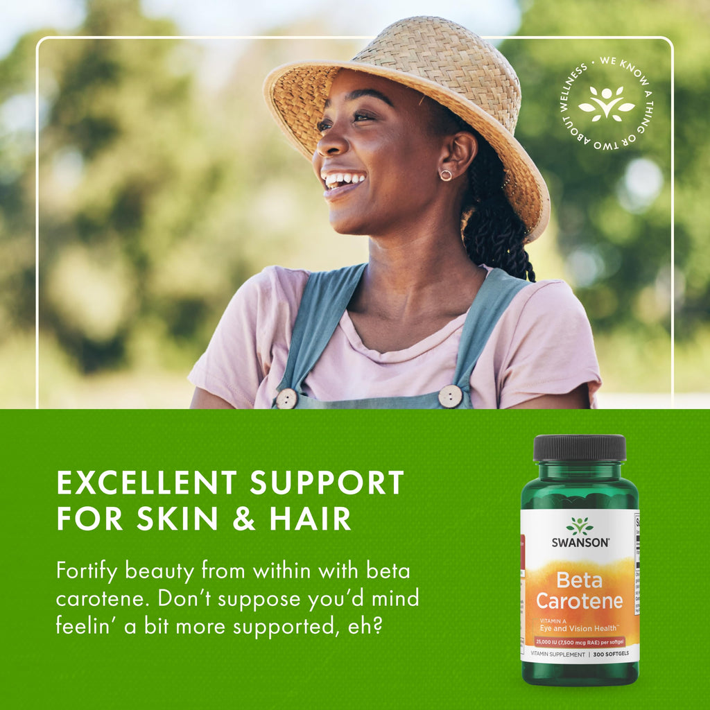 Swanson Beta-Carotene Vitamin A 25,000 IU Eye and Skin Health Supplement for Adults Seeking Vision and Immune Support - 7,500 mcg (300 Softgels)
