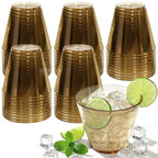 Glowserve 9 oz Clear Plastic Cups Brown Plastic Disposable Cups for Cocktail 150 Pack Fancy Cocktail Cup for Party Stemless Wine Glasses for Party Wedding Graduation Birthday Father's Day