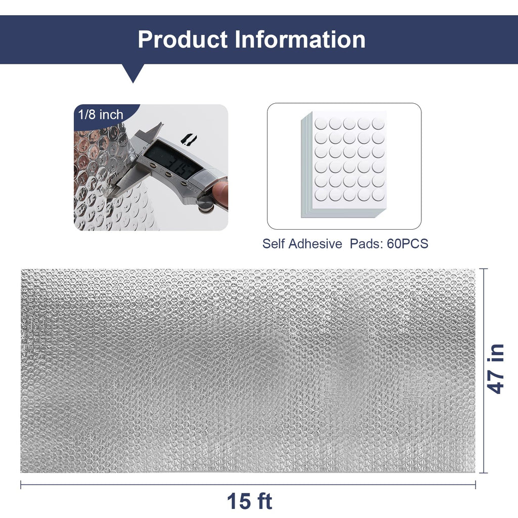 DGSL Double Reflective Bubble Foil Insulation Foam, 47IN X 15FT Window Insulation for Summer Heat Reflective Window Film for Window, Garage Door, RV, Roof