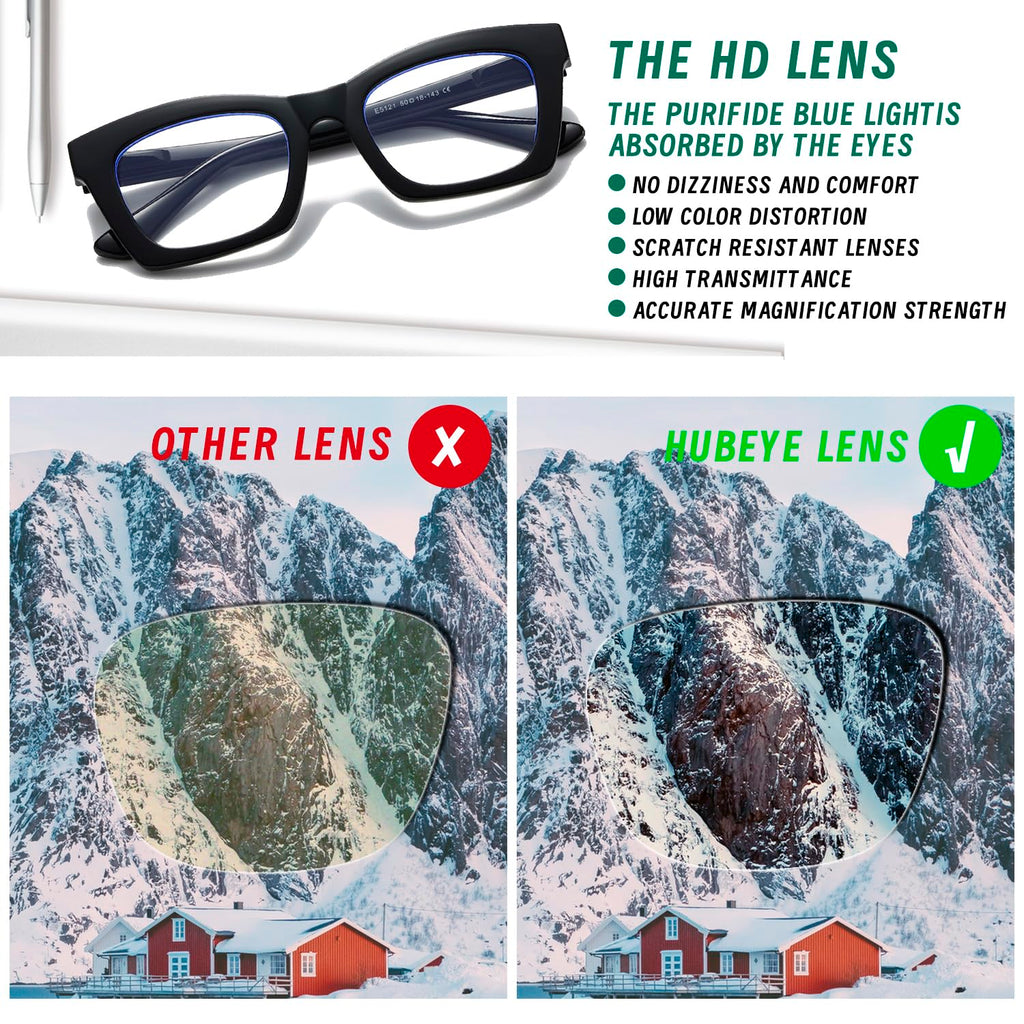 Hubeye Progressive Reading Glasses For Women Oprah Style Blue Light Blocking Computer Multifocus Square Reader （Green+Black+Clear，+1.75）