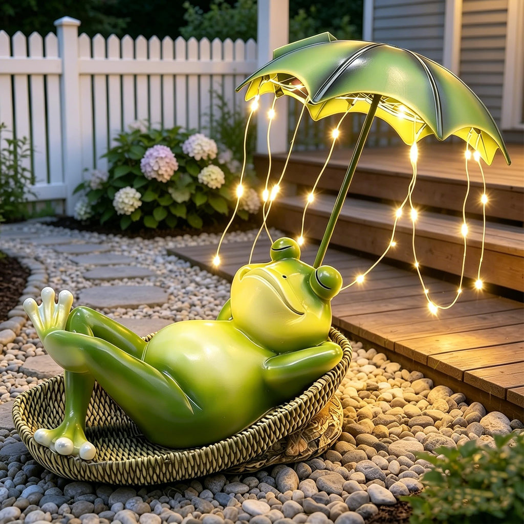 ASDFG 6.7" Solar Frog Statue Light Up Umbrella IP65 Waterproof Garden Decor