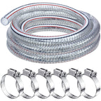 Frienda Heavy Duty Steel Wire Flexible Tubing with Fasteners PVC High Pressure Oil Drain Hose Tube Clear Wire Reinforced for Pond Marine Bilge Pump Garden Pool(10 Ft, 1-1/2 Inch Id)