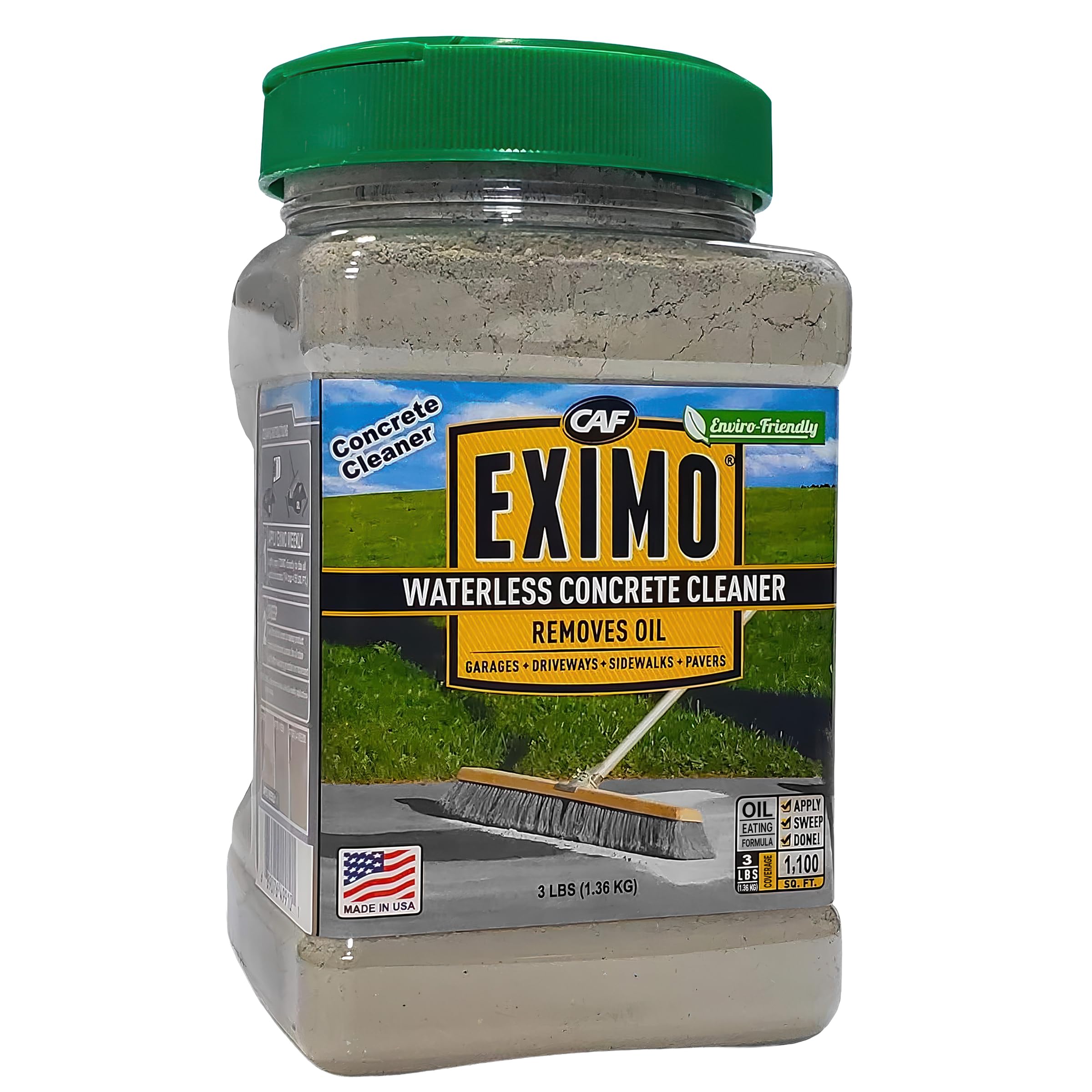 CAF Outdoor Cleaning EXIMO Waterless Concrete Cleaner, Oil Stain Remover for Asphalt, Driveway, Garage Floor, Basement and Walkway Surfaces, Natural Concrete Cleaner Powder Treatment, 3 lb Container