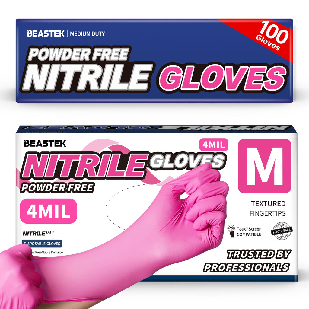 BEASTEK Medical Nitrile Exam Gloves Disposable Powder-Free 100 Orchid (M)