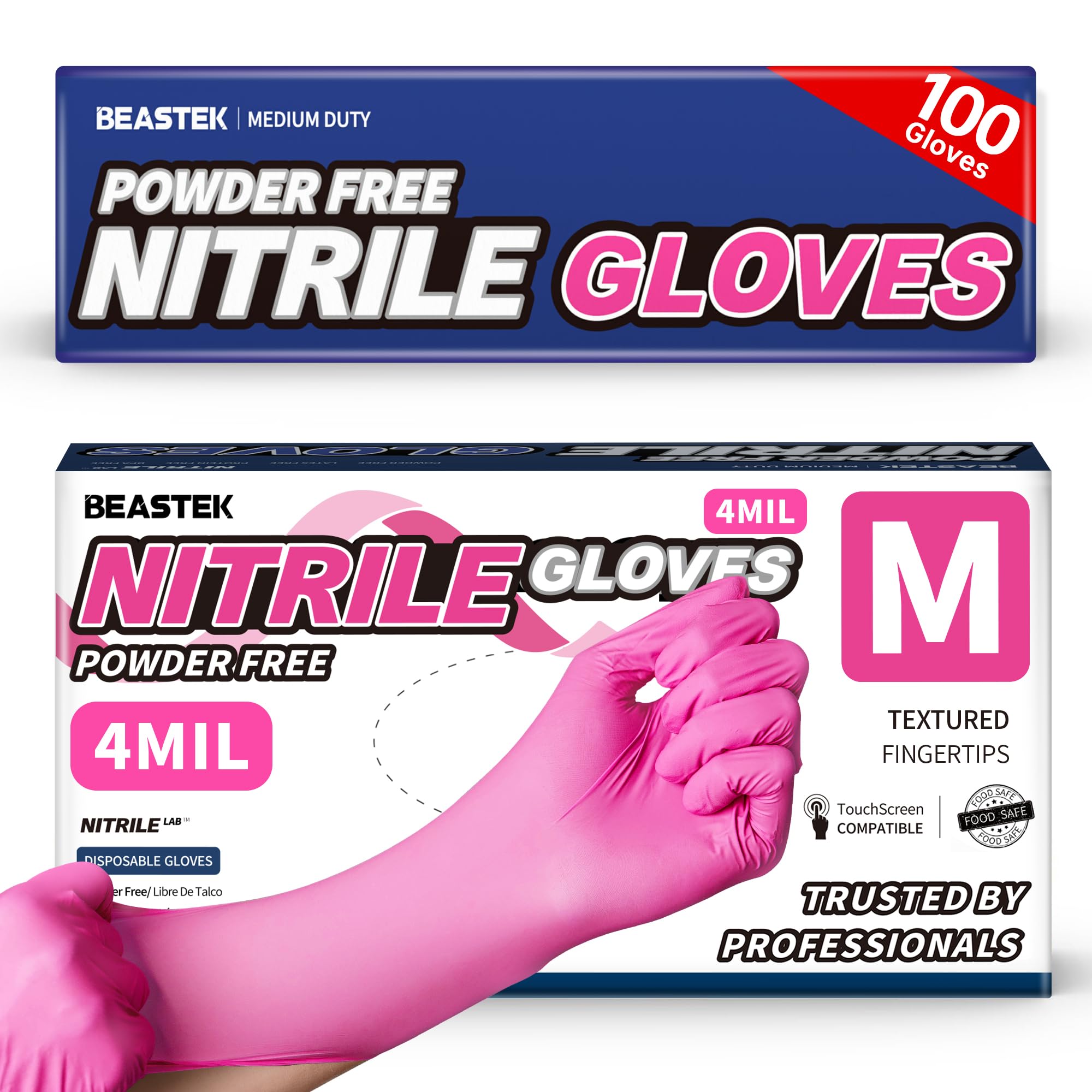 BEASTEK Medical Nitrile Exam Gloves Disposable Powder-Free 100 Orchid (M)