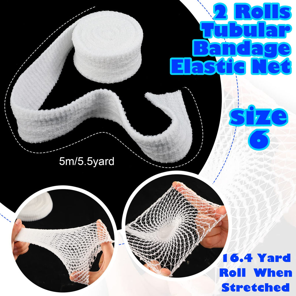 2 Rolls Tubular Bandage Elastic Net Wound Dressing Stretch Dressing Retainer Tubular Elastic Gauze Bandage for Wound Arm, Without the Use of Adhesive Tape (Size 6/16.7 Inch x 16.4 Yard Stretched)