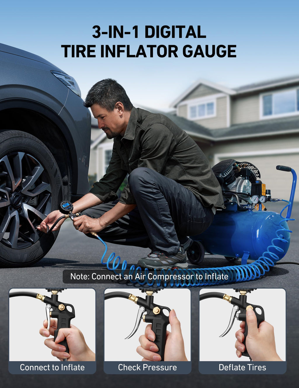 AstroAI Digital Tire Pressure Gauge with Inflator, 3-250 PSI