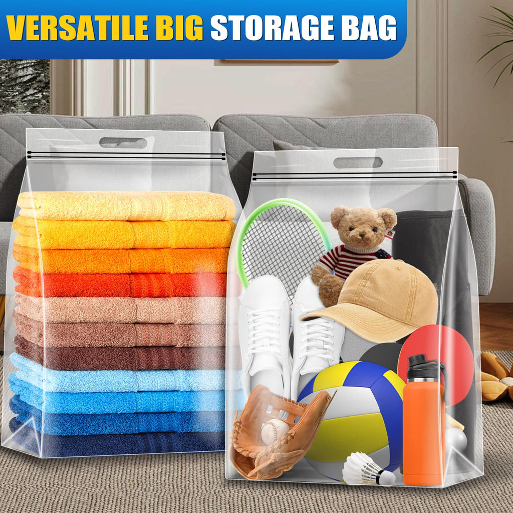 BURVAGY 10 Gallon Extra Large Bags for Storage, 24"x 20”Resealable Clear Bags with Handle, 4 Mil Thick,XL Heavy Duty for Clothes Pillow Travel Organization Moving, Double Zipper Seal, 12 Pack