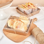ZORRITA 50 Pack 5 Inch Paper Charcuterie Boxes with Clear Lids, Square To Go Cake Slice Containers Small Kraft Bakery Boxes for Dessert, Cookies, Sandwich, Strawberries (Brown)