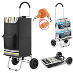 Shopping Cart, Super Loading Grocery Trolley, 220 lbs Capacity, Foldable Cart with Extra Large Black Shopping Bag Portable Grocery Utility Cart With Adjustable Bungee Cord