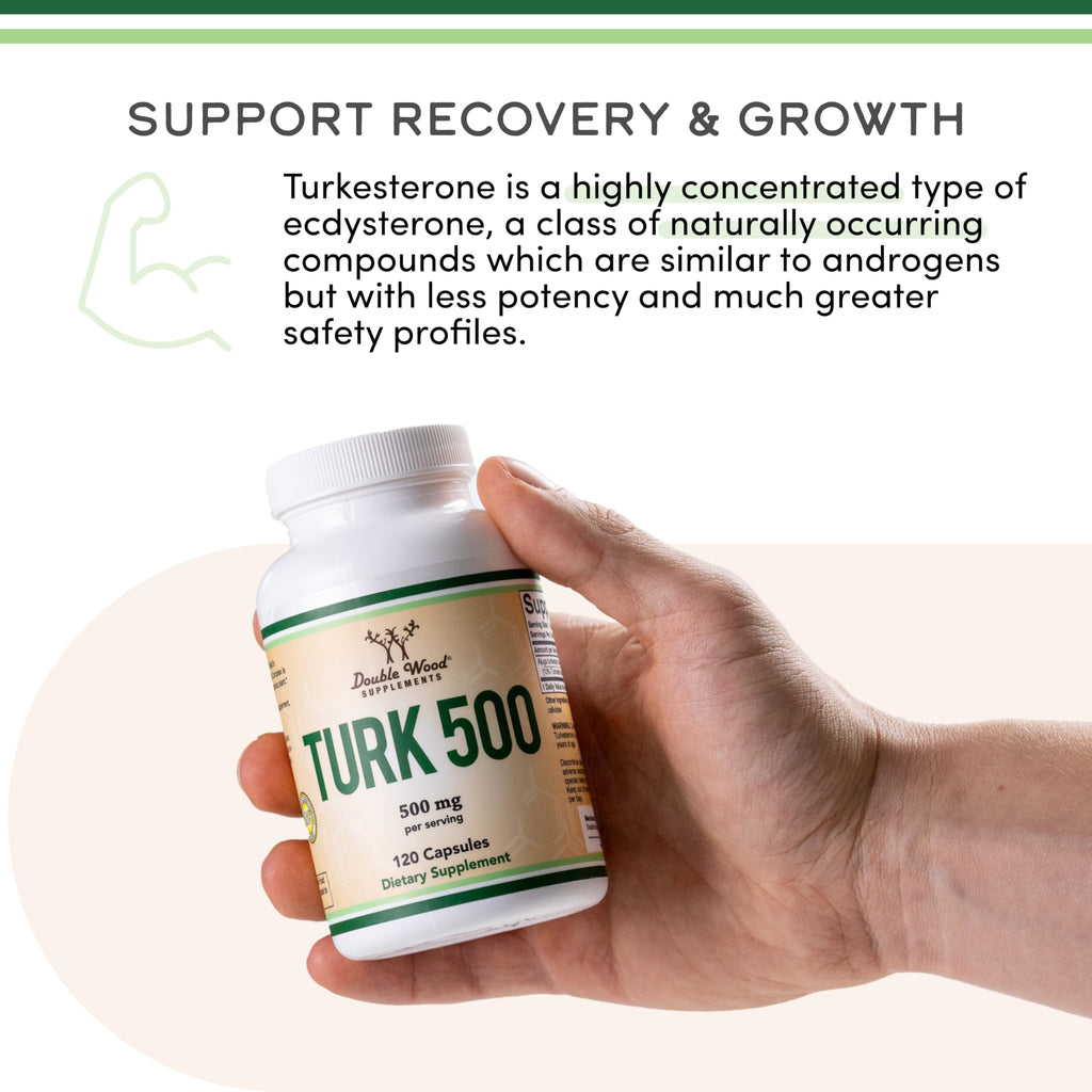 Turkesterone Supplement 500mg, 120 Capsules (Ajuga Turkestanica Extract Std. to 10% Turkesterone) Similar to Ecdysterone for Men's Health Support (Manufactured and Tested in the USA) by Double Wood