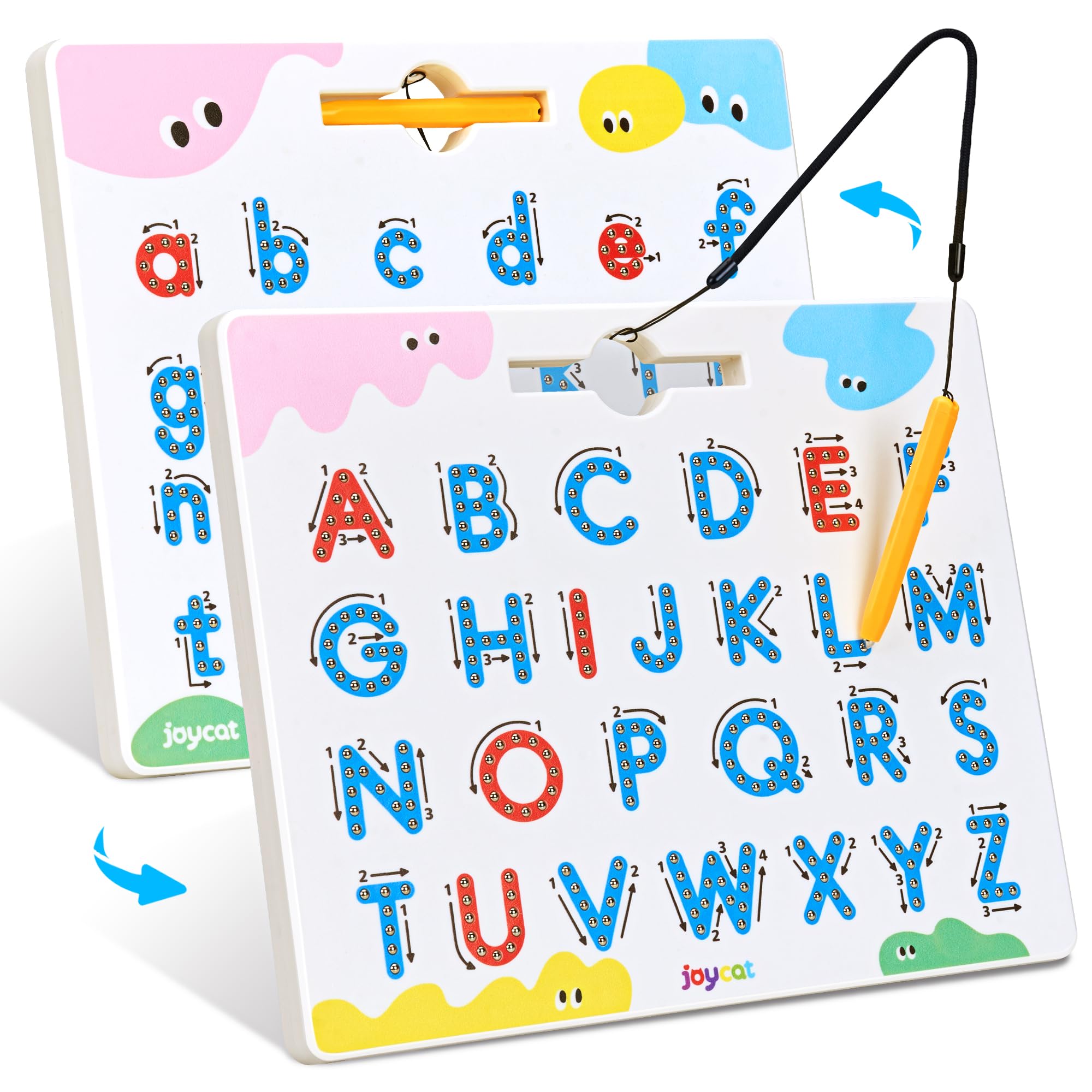 JoyCat Magnetic Letter Tracing Board, 2-in-1 Double-Sided ABC Magnets for Kids Ages 3-5, Uppercase & Lowercase Letter Writing Practice - Preschool Learning Toys, Road Trip Car Activities for Toddlers