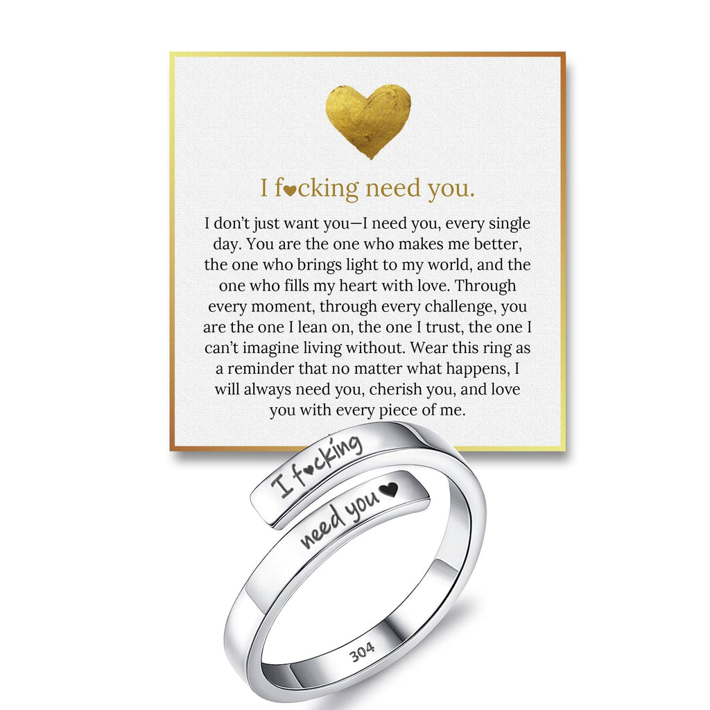 I F♡cking Need You Ring by Hope Rings – 304 Stainless Steel Rings for Her – Adjustable Couples with Gift Box & Message Card – Tarnish Free Jewelry – Romantic Gift for Girlfriend or Boyfriend