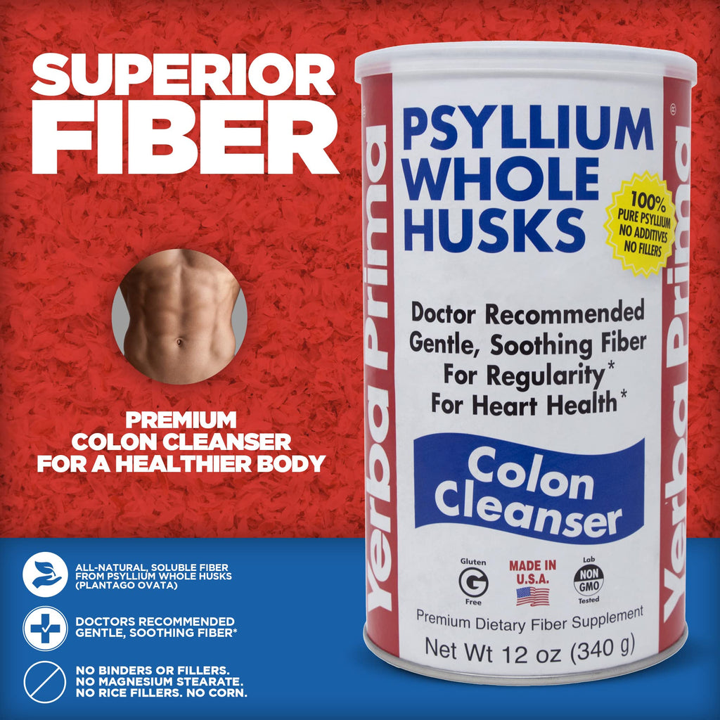 Yerba Prima Psyllium Whole Husks, 12 oz (2 Pack) - Colon Cleanser, Gluten Free, Non-GMO, Soothing Regularity