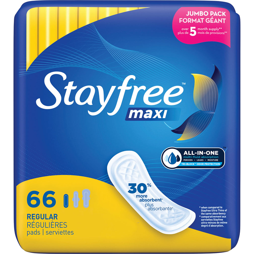 Stayfree Maxi Pads, Deodorant, 66 Count