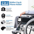 Joxodak Wheelchair Cup Holder 2 in 1 Strap-on Walker Cup and Phone Holder Compatible with Drive Medical Nitro Rollator Walkers Cup Holder for Wheelchair, Walker, Rollator, Camper