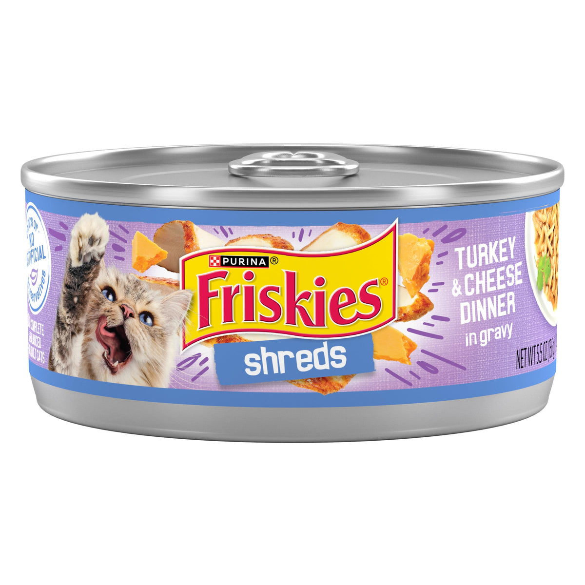 Purina Friskies Wet Cat Food, Shreds Turkey & Cheese, (24) 5.5 oz Cans