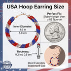 NLCAC USA Hoop Earrings Red White Blue Patriotic Resin Rhinestone Wrapped Hoop Dangle Earrings for Women(USA Round)