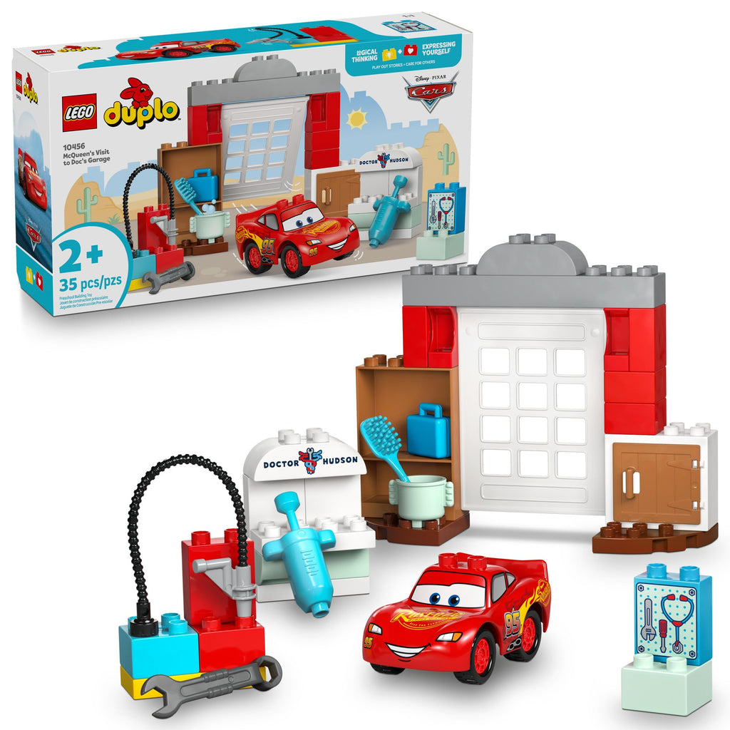LEGO DUPLO Disney and Pixar Cars McQueen’s Visit to Doc’s Garage - Lightning McQueen Cars Toy for Preschool Boys and Girls 2+ - Pretend Play and Sensory Toddler Toy - Gift Idea for Birthdays - 10456