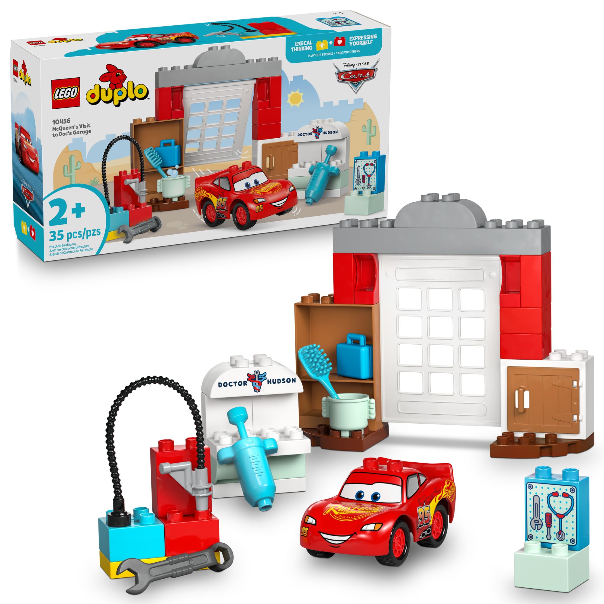 LEGO DUPLO Disney and Pixar Cars McQueen’s Visit to Doc’s Garage - Lightning McQueen Cars Toy for Preschool Boys and Girls 2+ - Pretend Play and Sensory Toddler Toy - Gift Idea for Birthdays - 10456