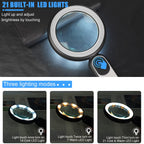 Rechargeable Magnifying Glass with Light, 30X 4.7IN Handheld Large Lightweight Lighted Magnify Len 21 LED 3 Modes Illuminated Book Magnifier forSenior,Reading,Inspection,Coin,JewelryChristmasGift