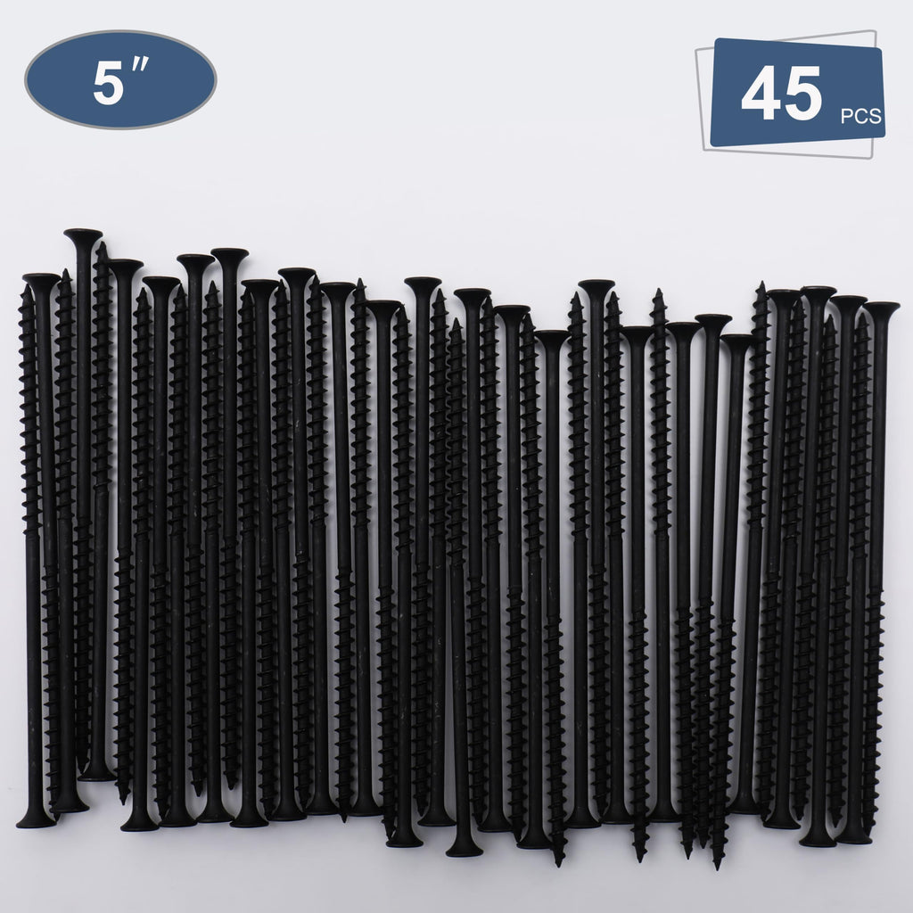 JEGONFRI 45PCS #10 × 5" Coarse Thread Black Drywall Screws, Wood Screws
