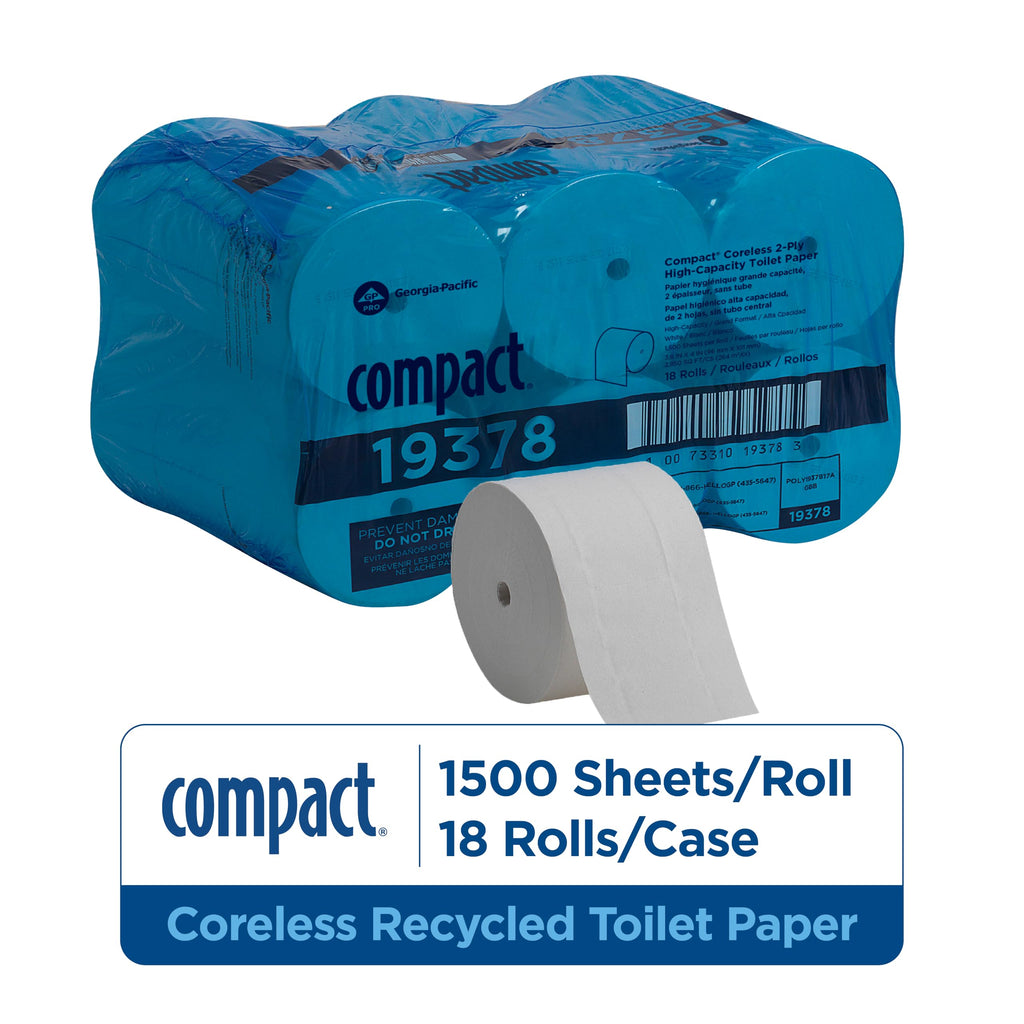 Georgia-Pacific Compact Coreless 2-Ply Recycled Toilet Paper by GP PRO (Georgia-Pacific), 19378, 1,500 Sheets Per Roll, 18 Rolls Per Case