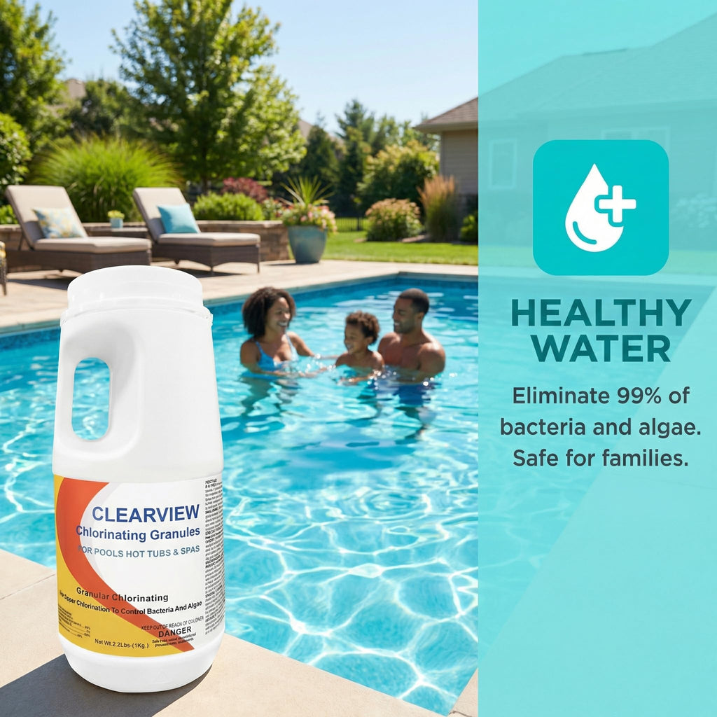 ClearView Chlorine Granules 2.2 Lbs for Swimming Pools, Pool Chlorine Shock Granular Sanitizer for Spas, Fast Dissolving Chlorinating Granules for Hot Tubs