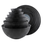 COOK WITH COLOR Mixing Bowls with Lids - 12 Piece Plastic Nesting Bowls Set includes 6 Prep Bowls and 6 Lids, Rhombus Design - Microwave Safe (Black)