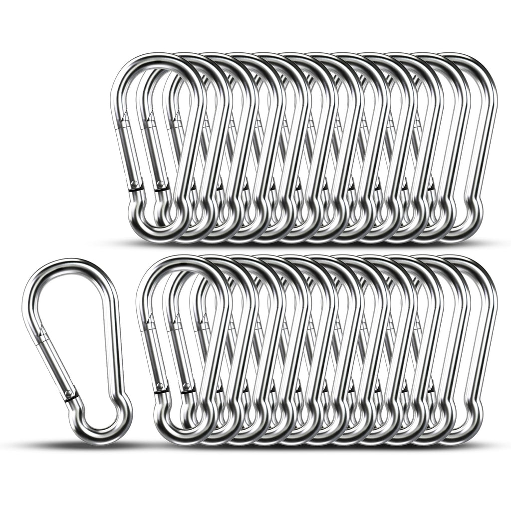 Small Carabiner Clip Hooks, 25pcs 1.97 inch Carabiners Heavy Duty, 304 Stainless Steel Spring Snap Hook Fits Camping Hiking, Metal Clips for Rope Chain Keys Rings