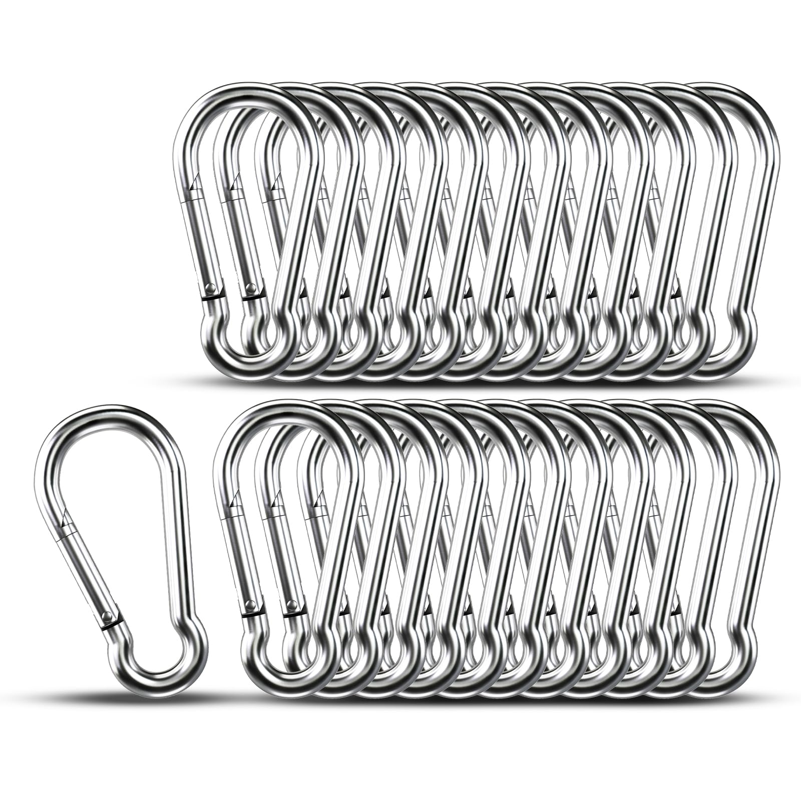 Small Carabiner Clip Hooks, 25pcs 1.97 inch Carabiners Heavy Duty, 304 Stainless Steel Spring Snap Hook Fits Camping Hiking, Metal Clips for Rope Chain Keys Rings