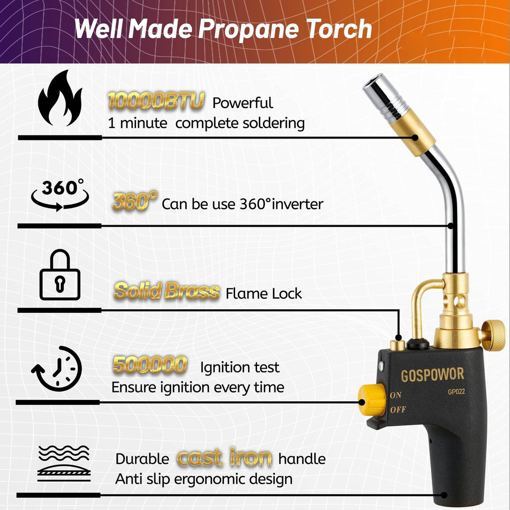 High Intensity Propane Torch Head Fuel by Propane, MAPP, Welding Torch, Turbo Gas Torch Kit, Trigger Start Mapp Gas Torch Kit with Igniter,Propane torch,Blow Torch(Fuel Not Included)