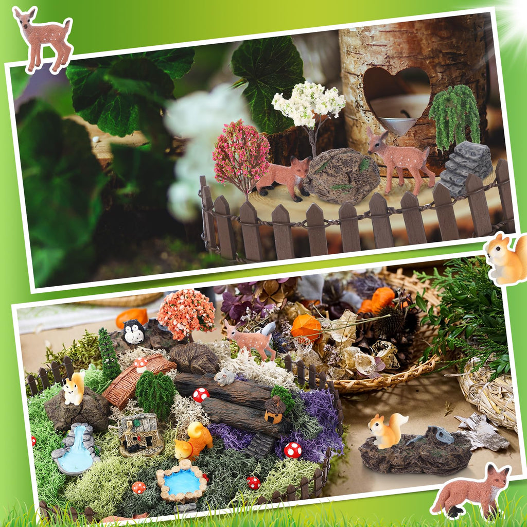 Chunful 45 Pcs Adult Fairy Garden Accessories Miniature Garden Figurines Tiny Resin Animals Forest Kit Pool Bridge Fence Pond Mushroom for Potted Plant Bonsai Terrarium Decor