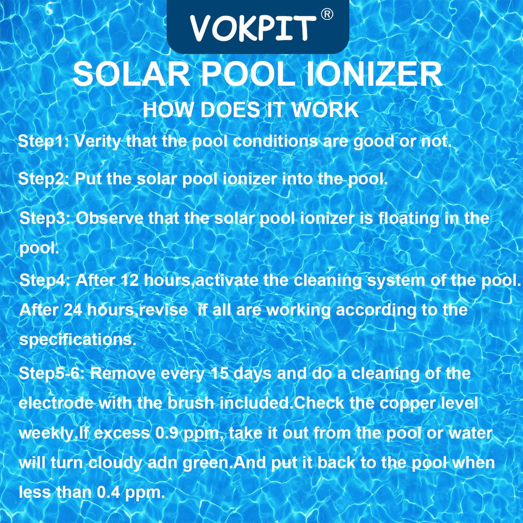 Pool Ionizer Solar Powered,Copper Ionization,Floating Automatic Water Cleaner and Purifier,Up to 45,000 Gal,85% Less Chlorine, Chlorine Free Water,Smart Replacement