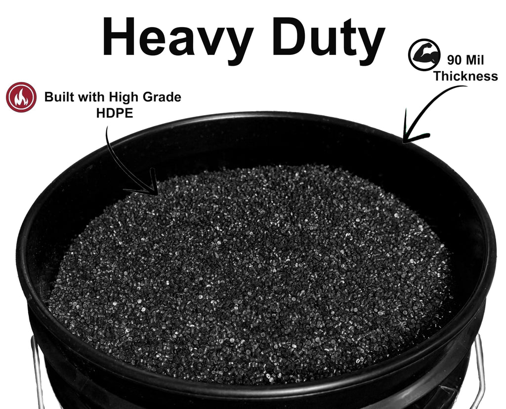 MKS Plastics 5-Gallon Bucket with Airtight Lid – Made in USA, Food Grade BPA Free Plastic, Heavy Duty Multi-Use, Metal Handle with Grip, Stackable Storage – Black, 6 Pack